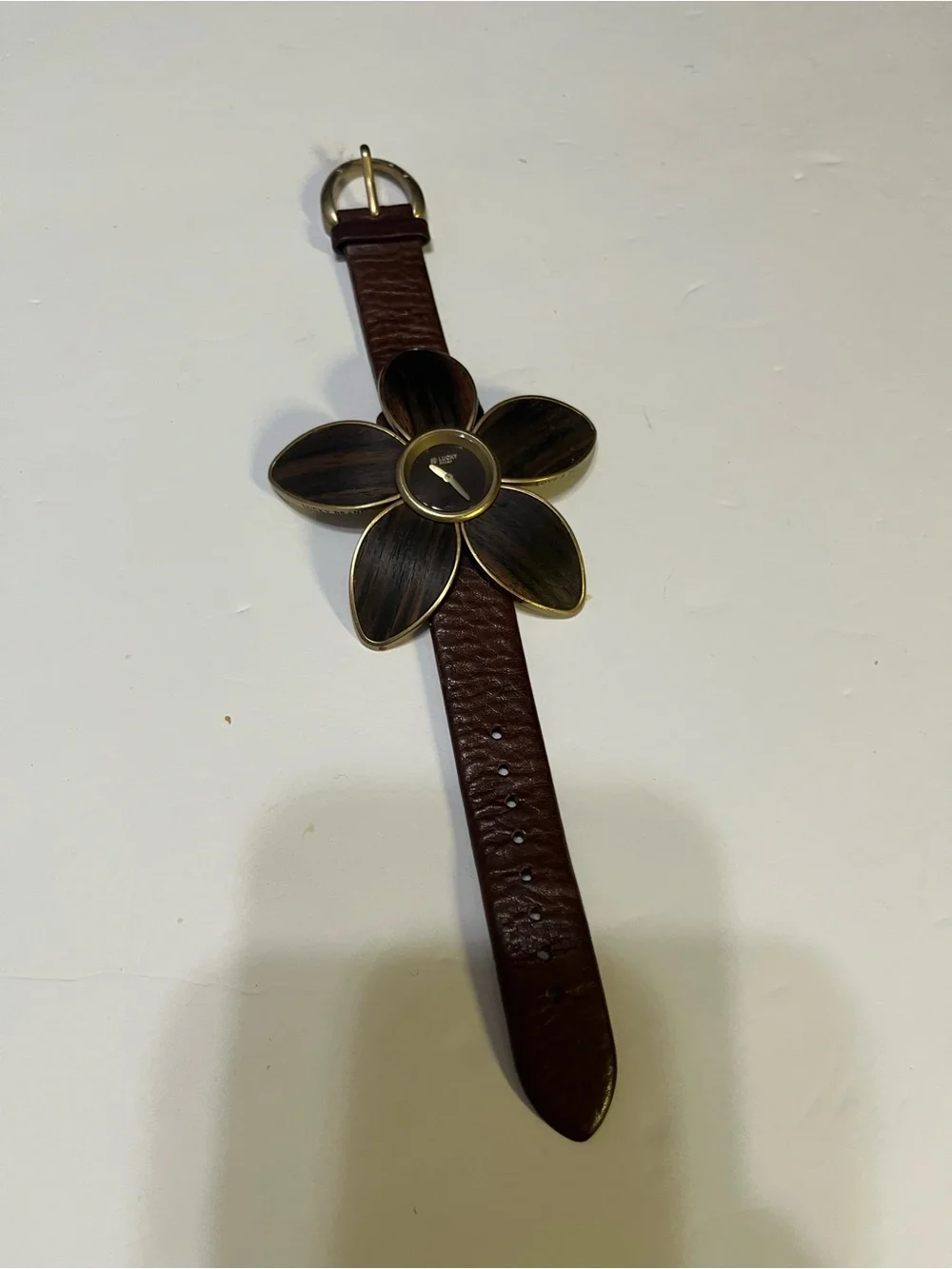 Vintage y2k era cuffLucky Brand Brown Floral Leather Strap Watch with Petal Dial